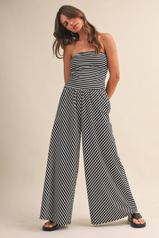 STRIPED KNIT WIDE LEG JUMPSUIT