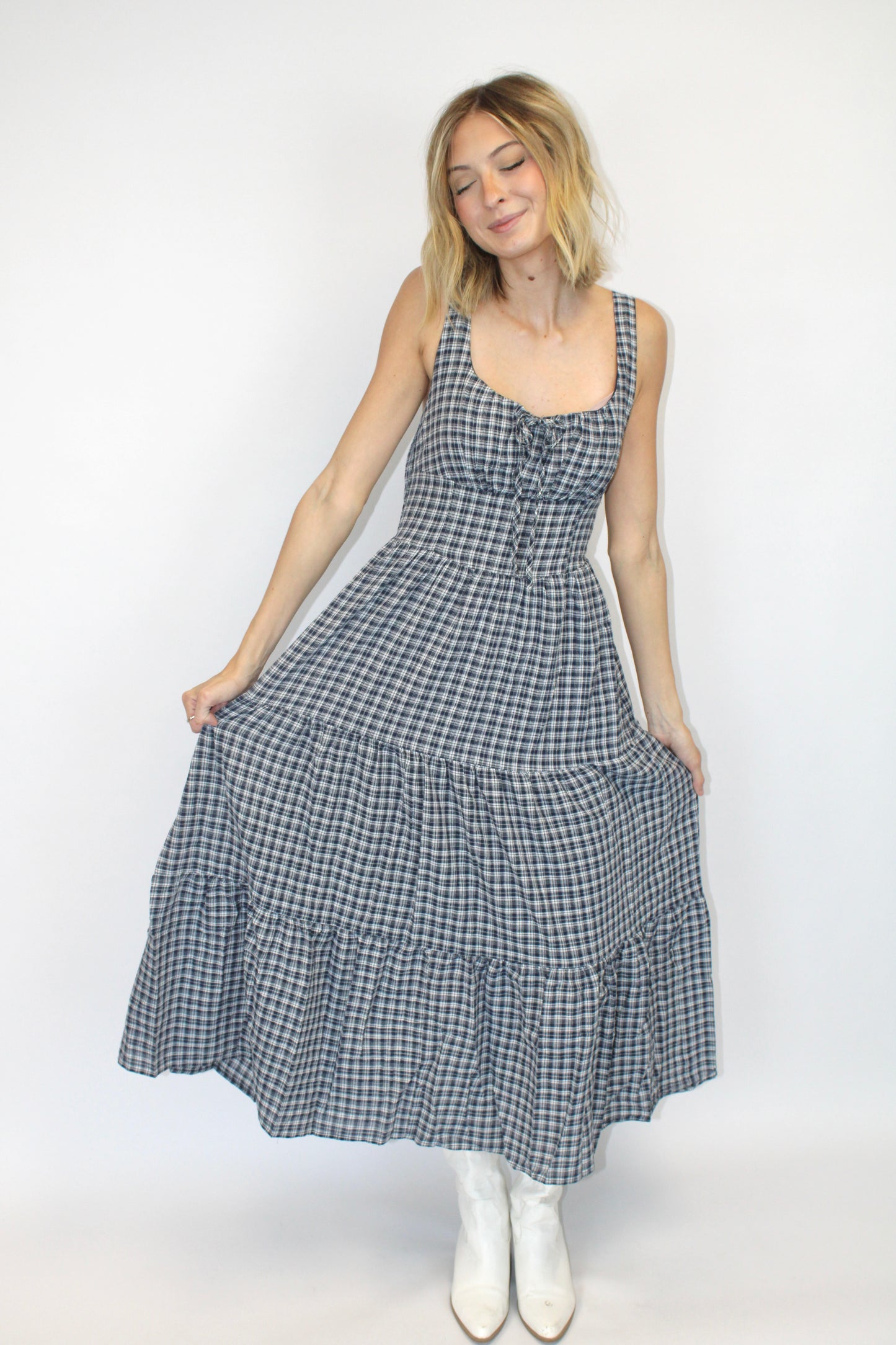 Blue Ridge Gingham Midi Dress