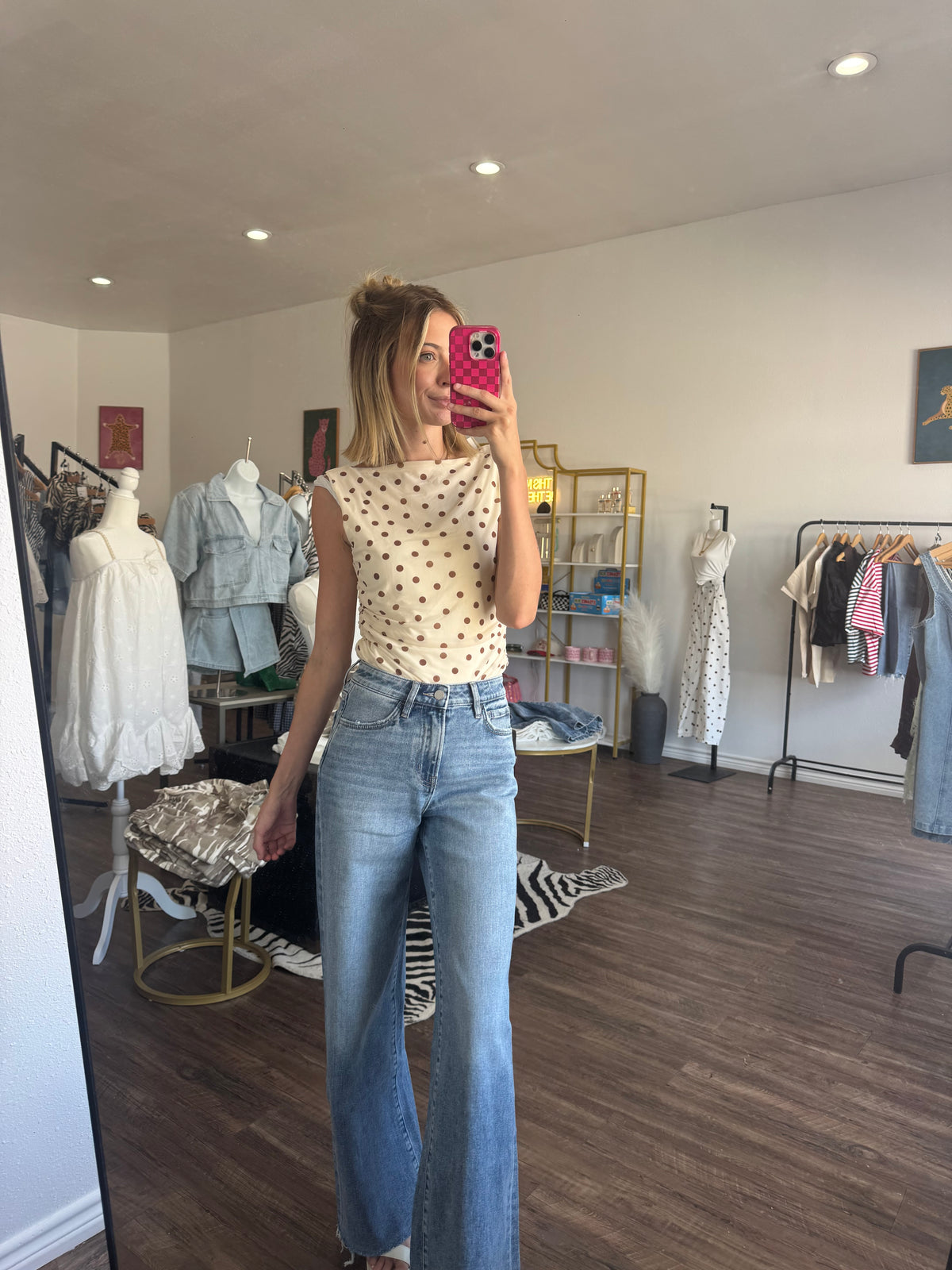 Polka Dot Boat Neck Top