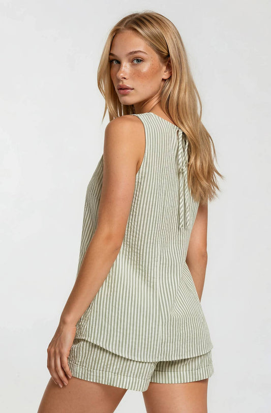 A LINE VERTICAL SEAM TOP & PATCH POCKET STRIPE SHORTS