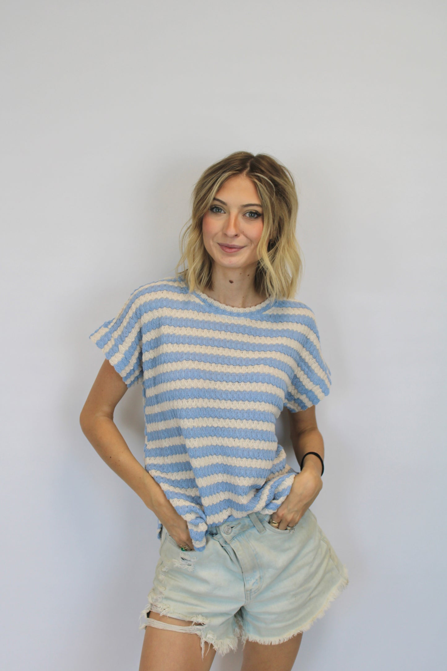 Alissa Blue Striped Knit Top
