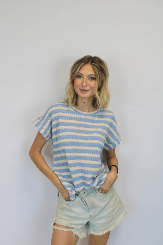 Alissa Blue Striped Knit Top