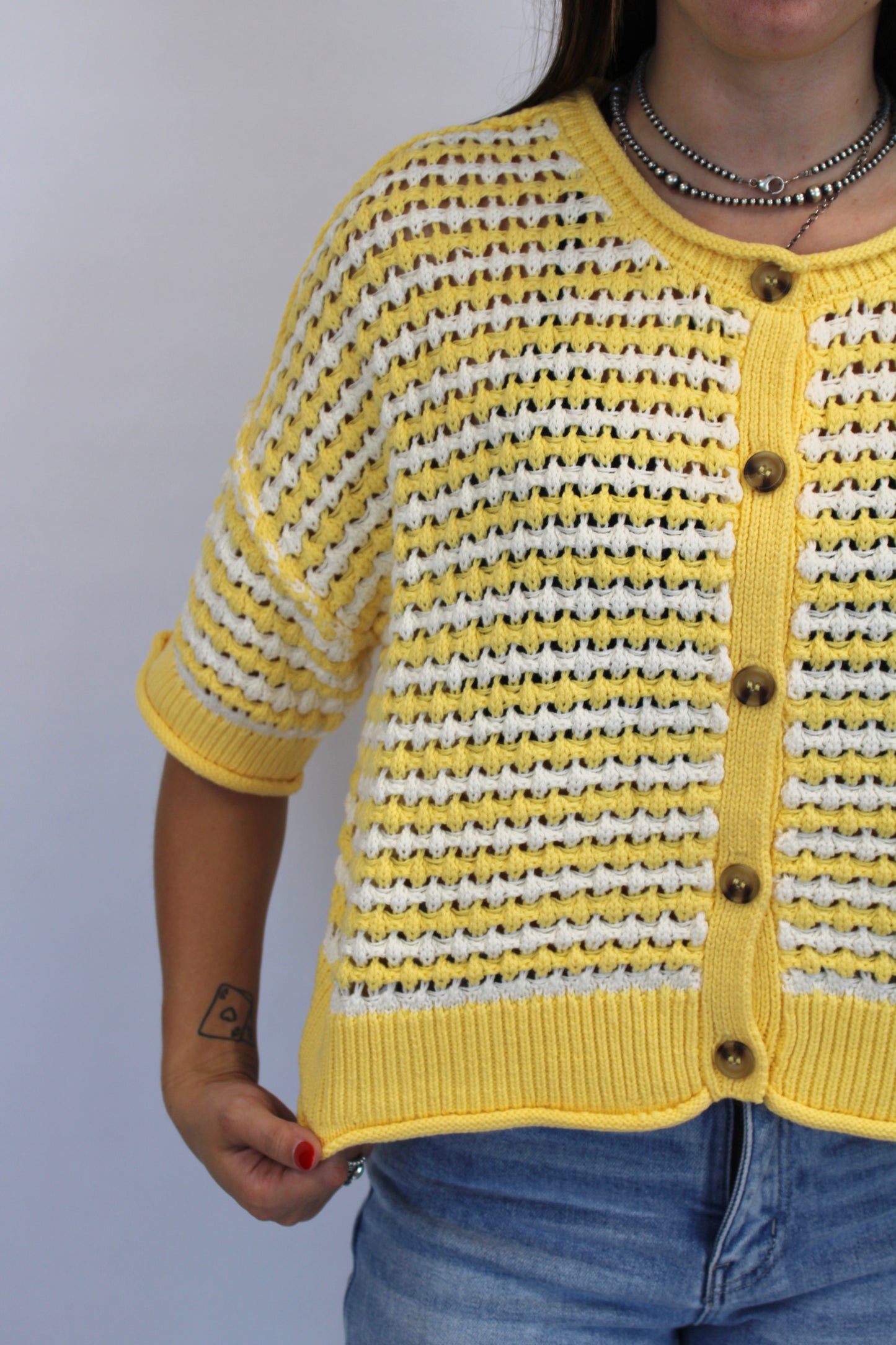 Lemonchello Striped Cropped Cardigan