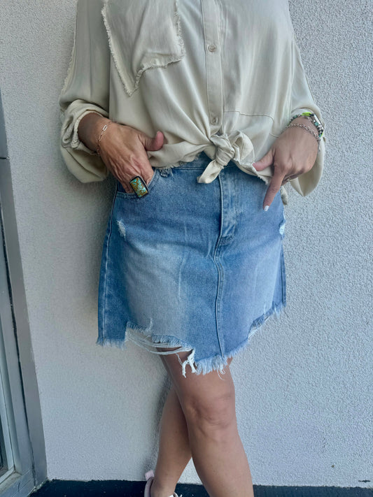 Distressed Denim Skirt