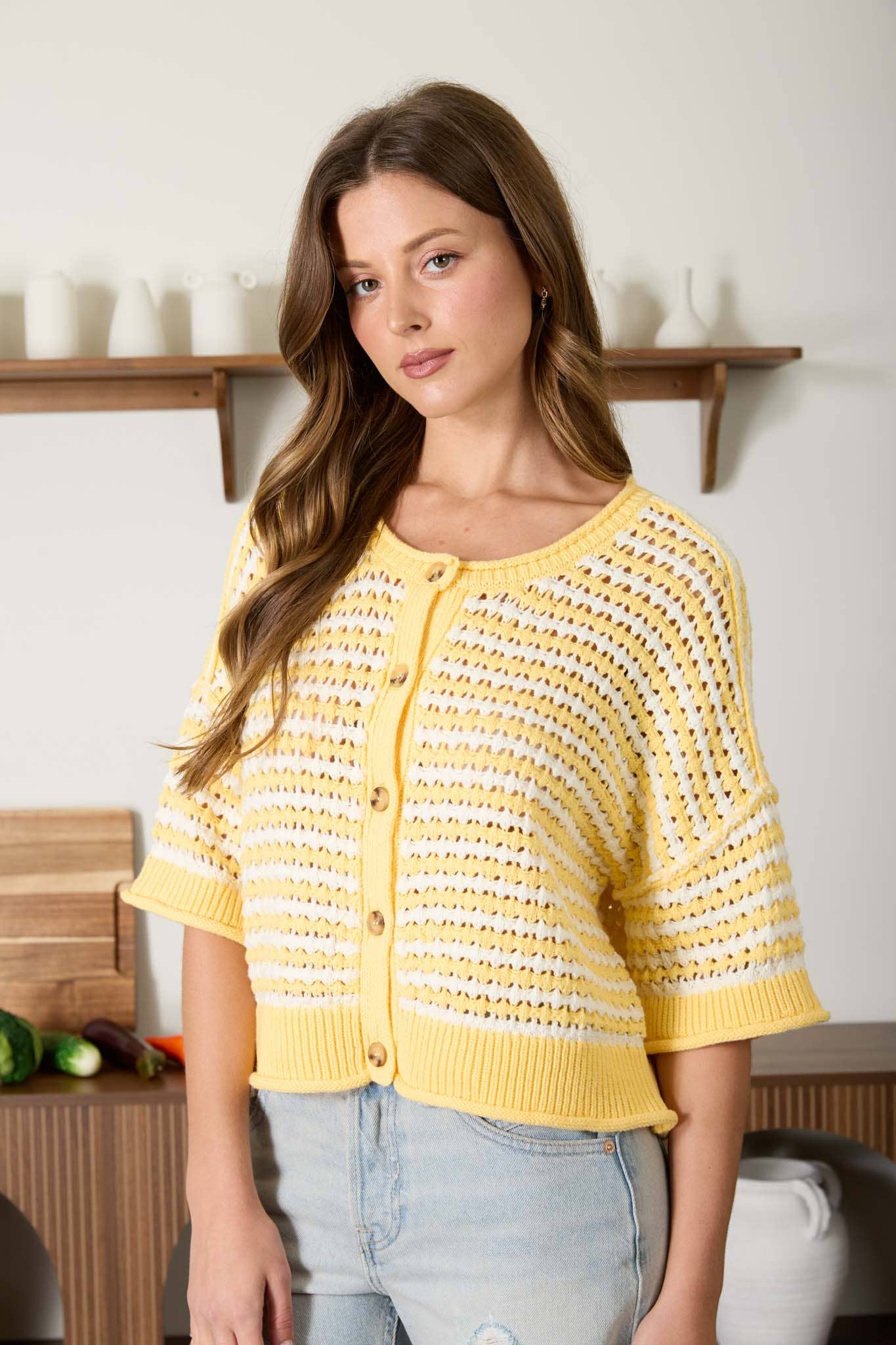 Lemonchello Striped Cropped Cardigan