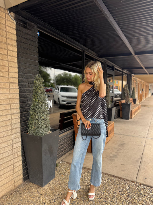 Dot printed one shoulder top with scarf