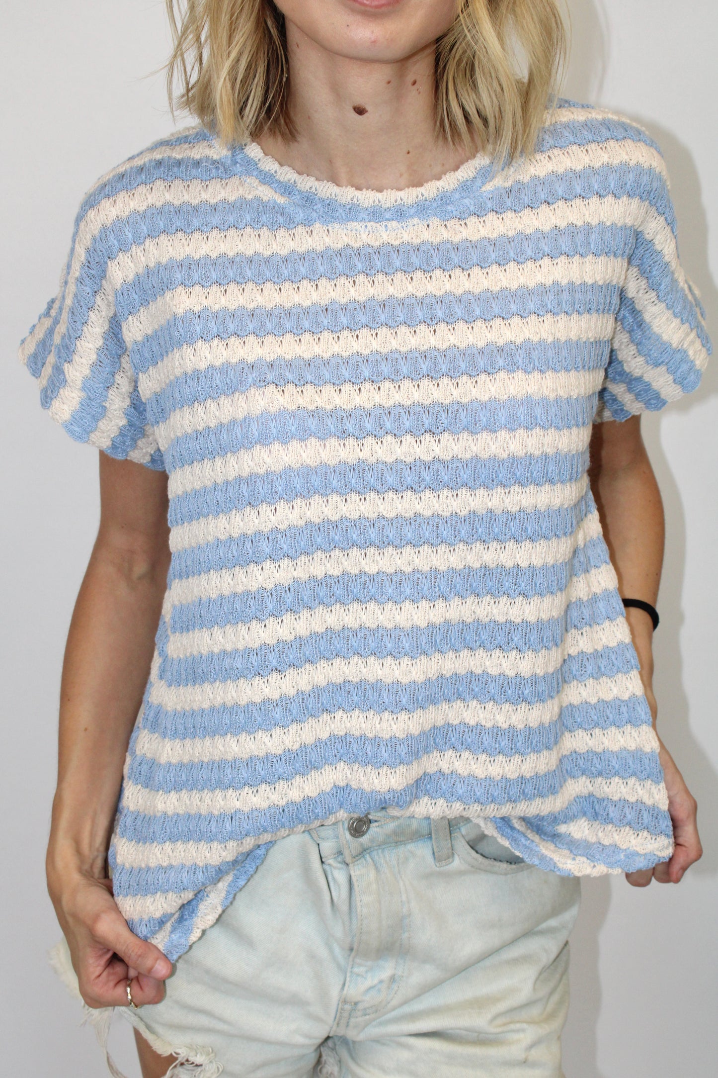 Alissa Blue Striped Knit Top