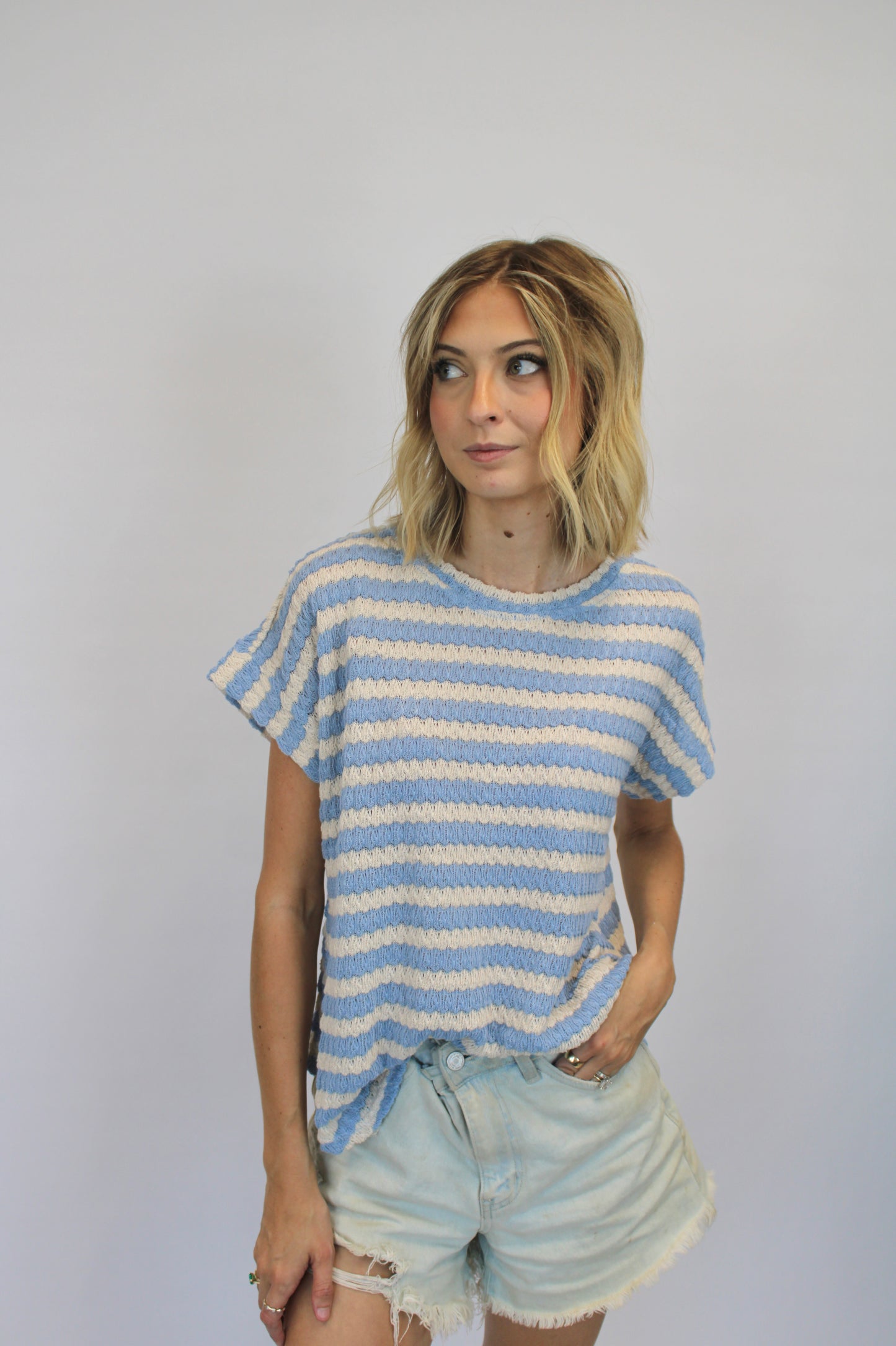Alissa Blue Striped Knit Top