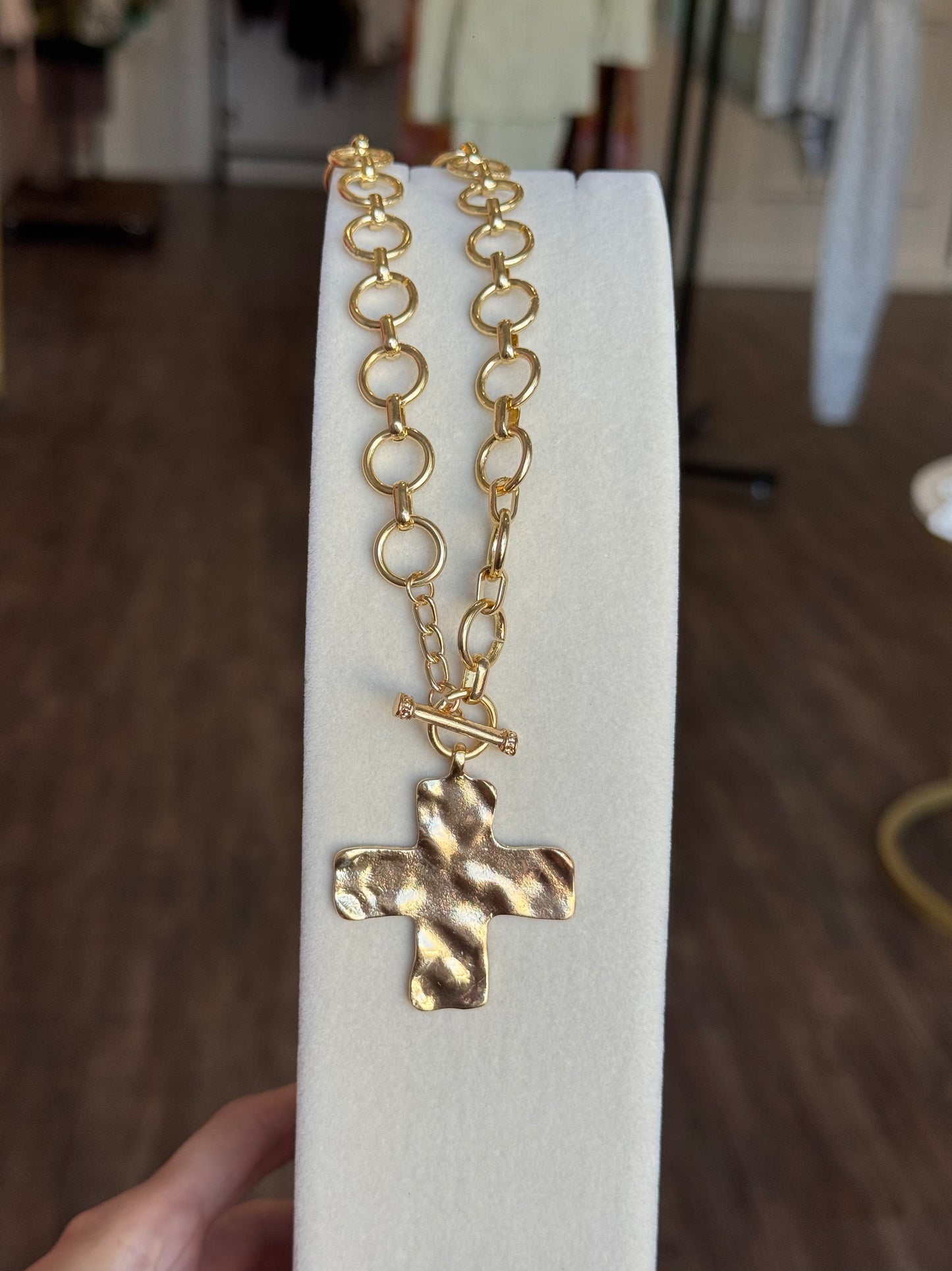 Hammered Toggle Cross Necklace