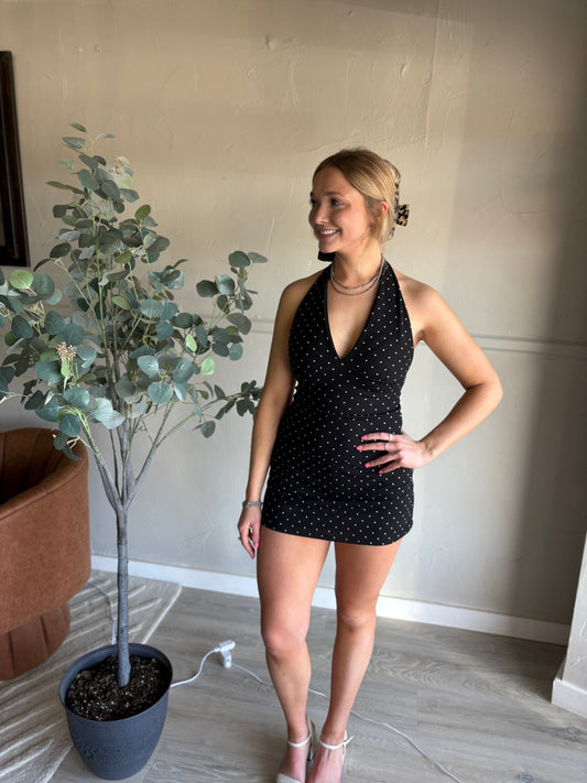 Polka Dot Crepe Tiered Halter Top