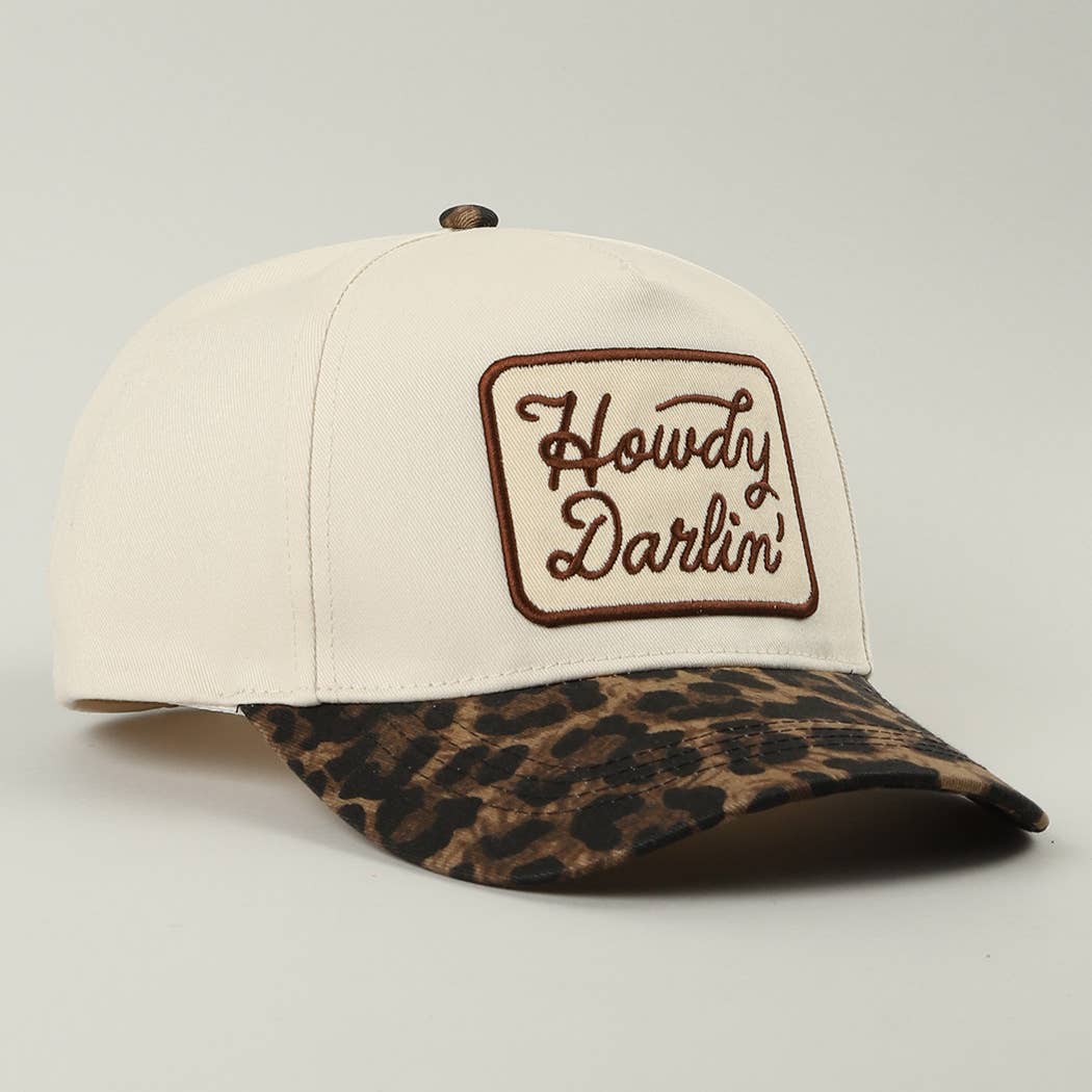 Howdy Darlin' Embroidered Leopard Brim Trucker Hat