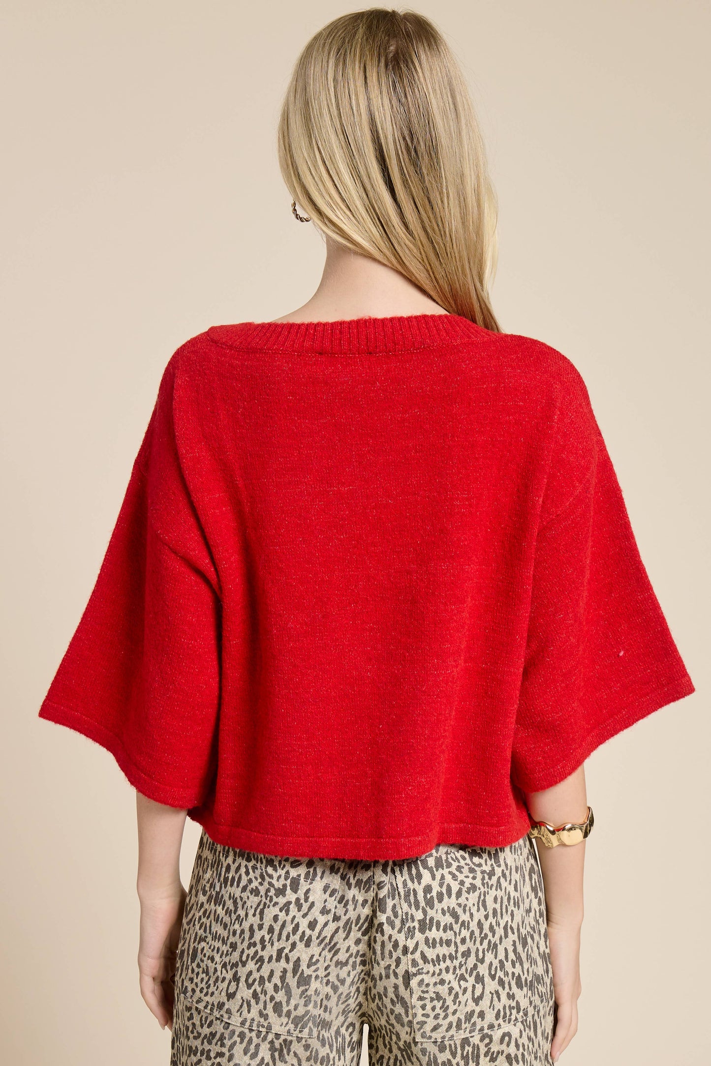 Button Front Short Sleeve Knit Cardigan